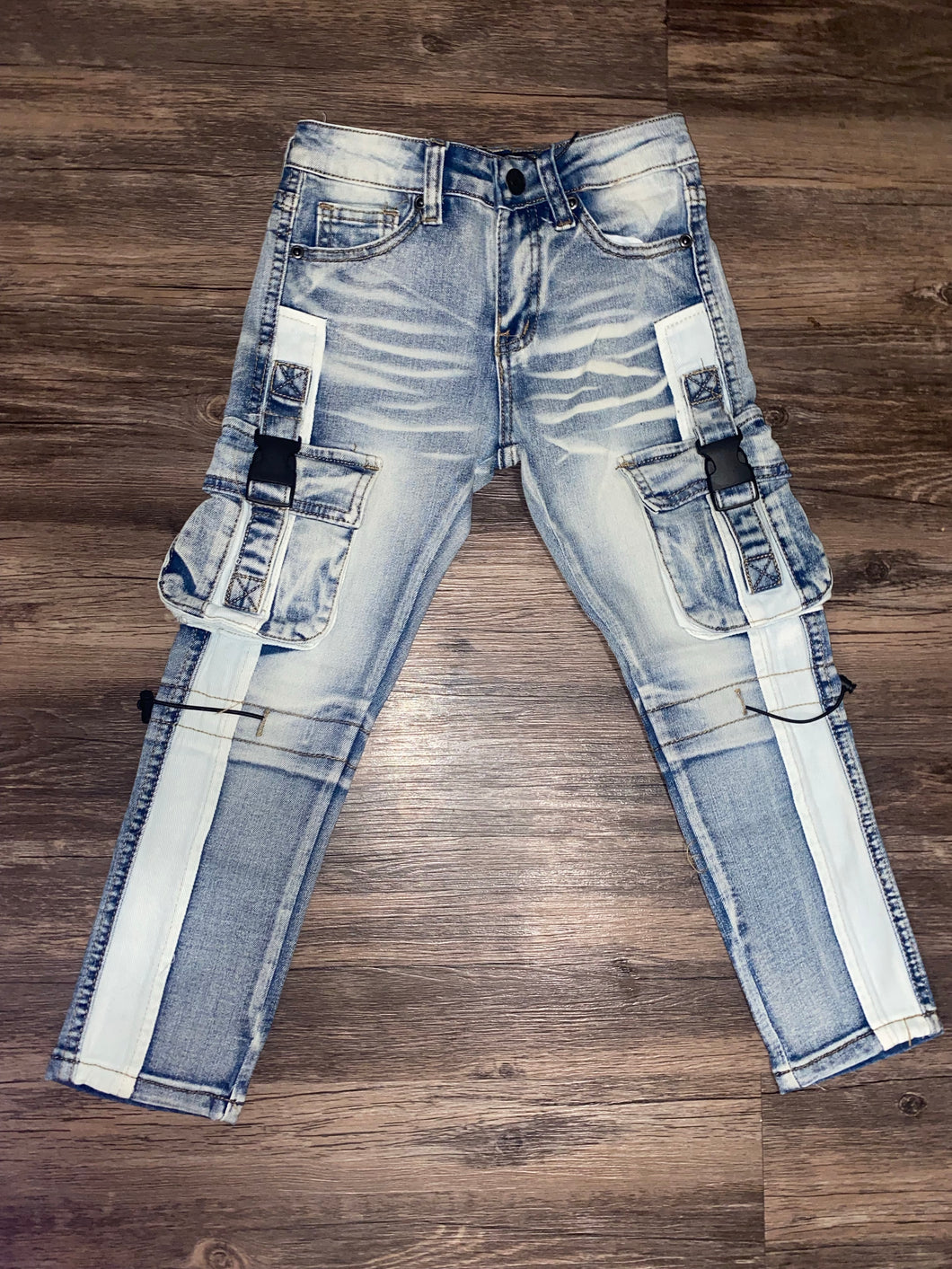 8&9 CLOTHING Strapped Up Slim Grey Washed Denim Jeans Teal  PSGRYTEA-LIGHTGREYTEAL - Karmaloop